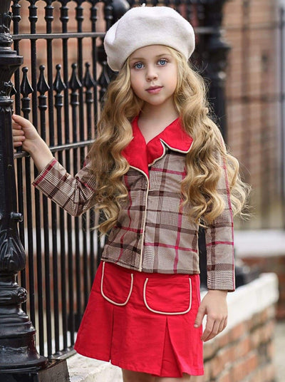 Girls Preppy Chic Outfits | Plaid Blazer And Skirt Set | Mia Belle Girls