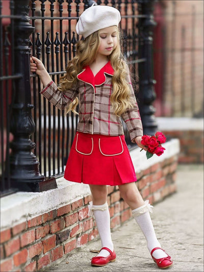 Girls Preppy Chic Outfits | Plaid Blazer And Skirt Set | Mia Belle Girls