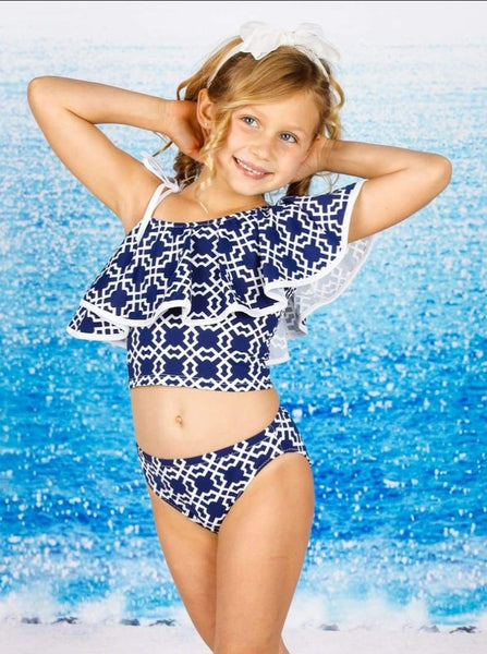 Girls Stars And Stripes Forever One Shoulder Two Piece Swimsuit