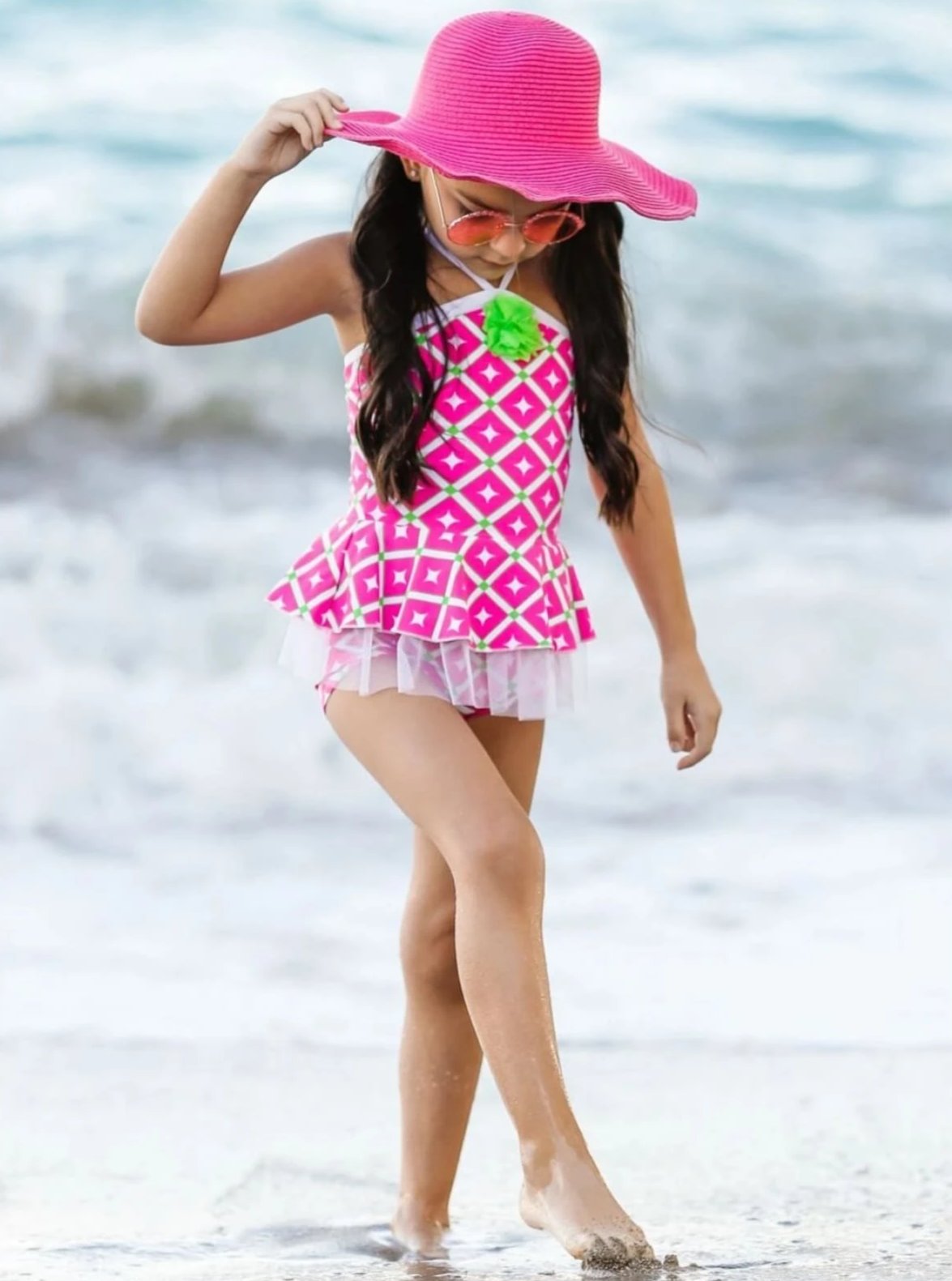 Kids Swimsuits  Girls Peplum Top And Shorts Bottom Two Piece