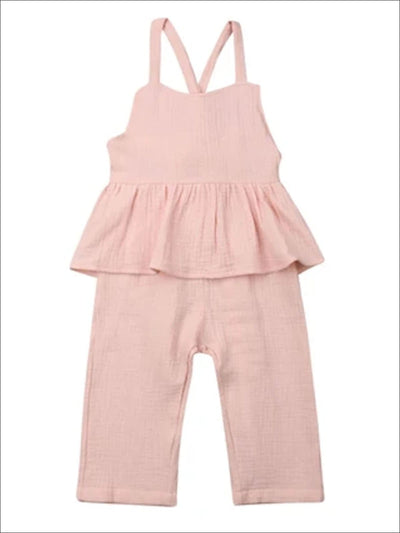 Cute Toddler Outfit Ideas | Girls Pink Peplum Racerback Jumpsuit – Mia ...