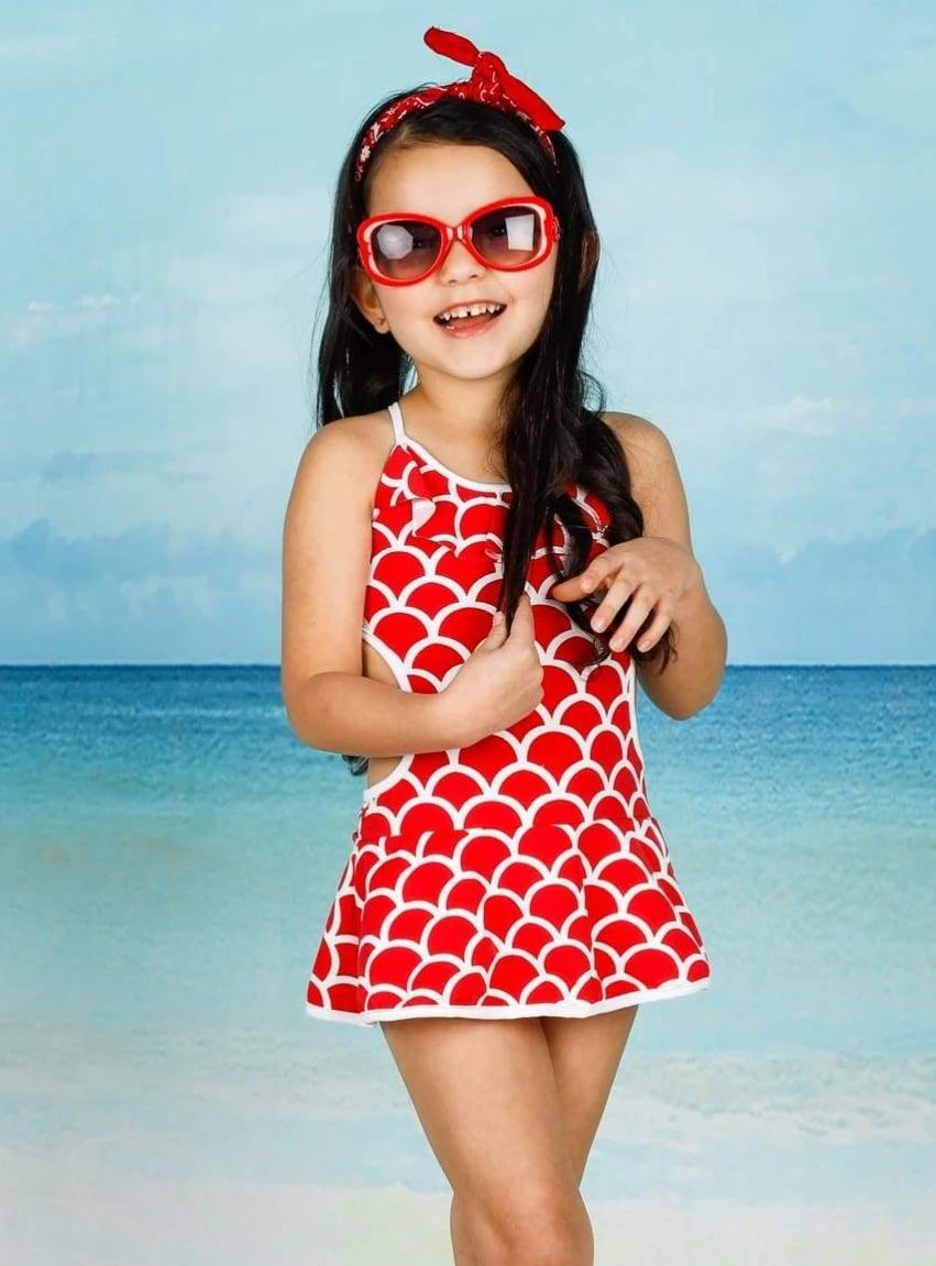 Mia Belle Girls Ruffled Side Cutout Skirted One Piece Swimsuit