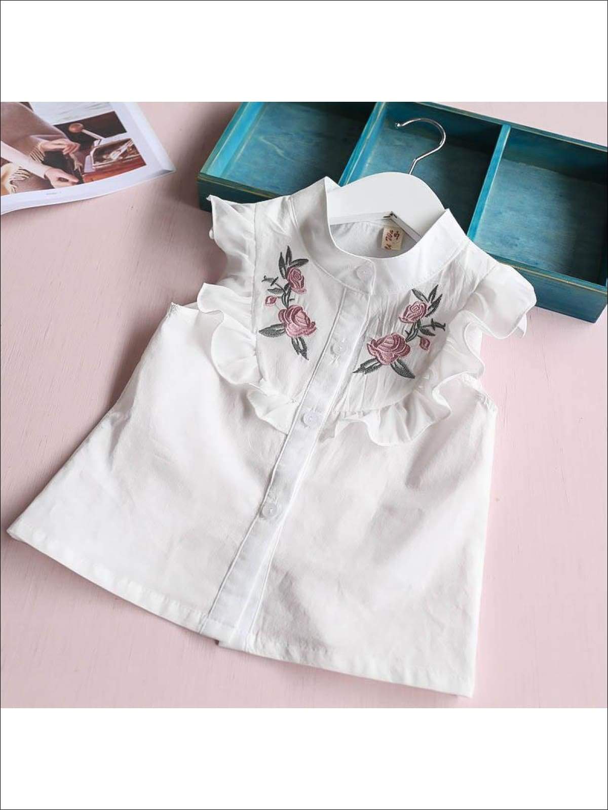 Girls Short Sleeve Floral Embroidered Top & Bow Tie Short Set – Mia ...