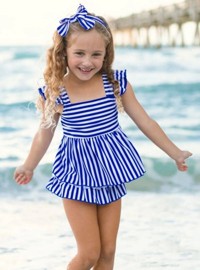 Kids Resort Wear | Girls Skirted Striped Skirted Two Piece Swimsuit ...