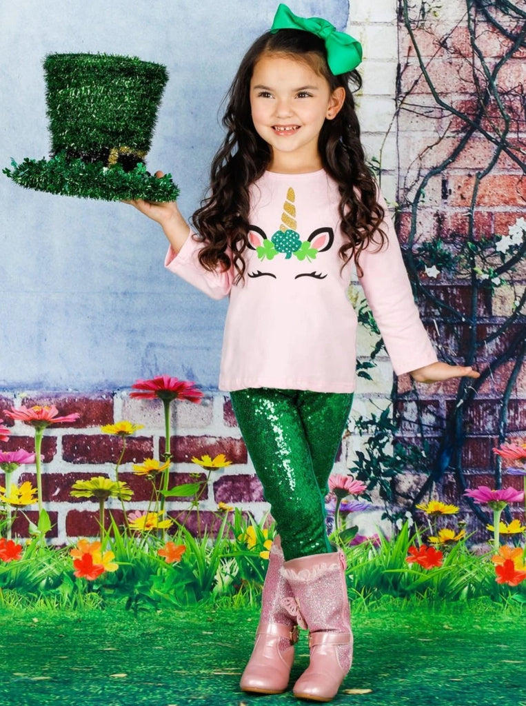 St. Patrick's Day Clothes  Girls Unicorn Top And Sequin Legging Set – Mia  Belle Girls