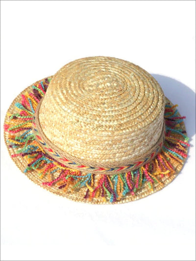 Girls Straw Hat With Rainbow Colored Tassels – Mia Belle Girls