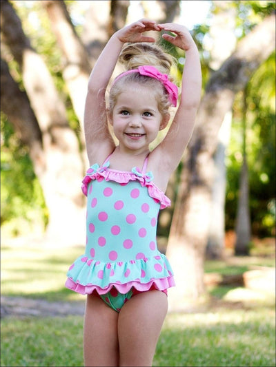 Girls Turquoise & Pink Skirted One-Piece