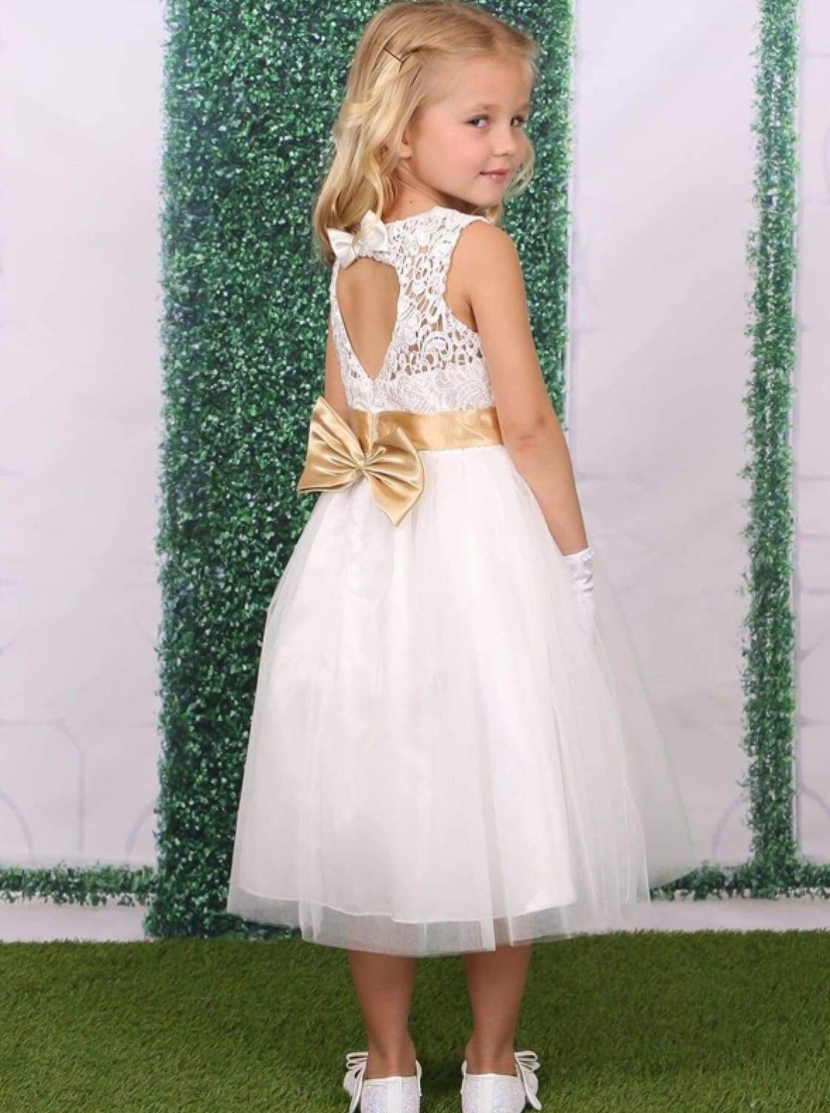 Cute Ivory Flower Girl Dresses 2022 Lace A Line Chiffon Baby Girl Party  Dresses Back Bowknot Tea Length First Communion Dresses