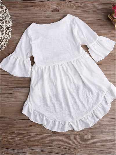 Spring Toddler Tops | White Casual Flared Sleeve Ruffle Hi-Lo Blouse ...