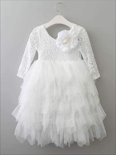 Girls Communion Dresses | White Maxi Lace Tiered Ruffled Party Dress ...