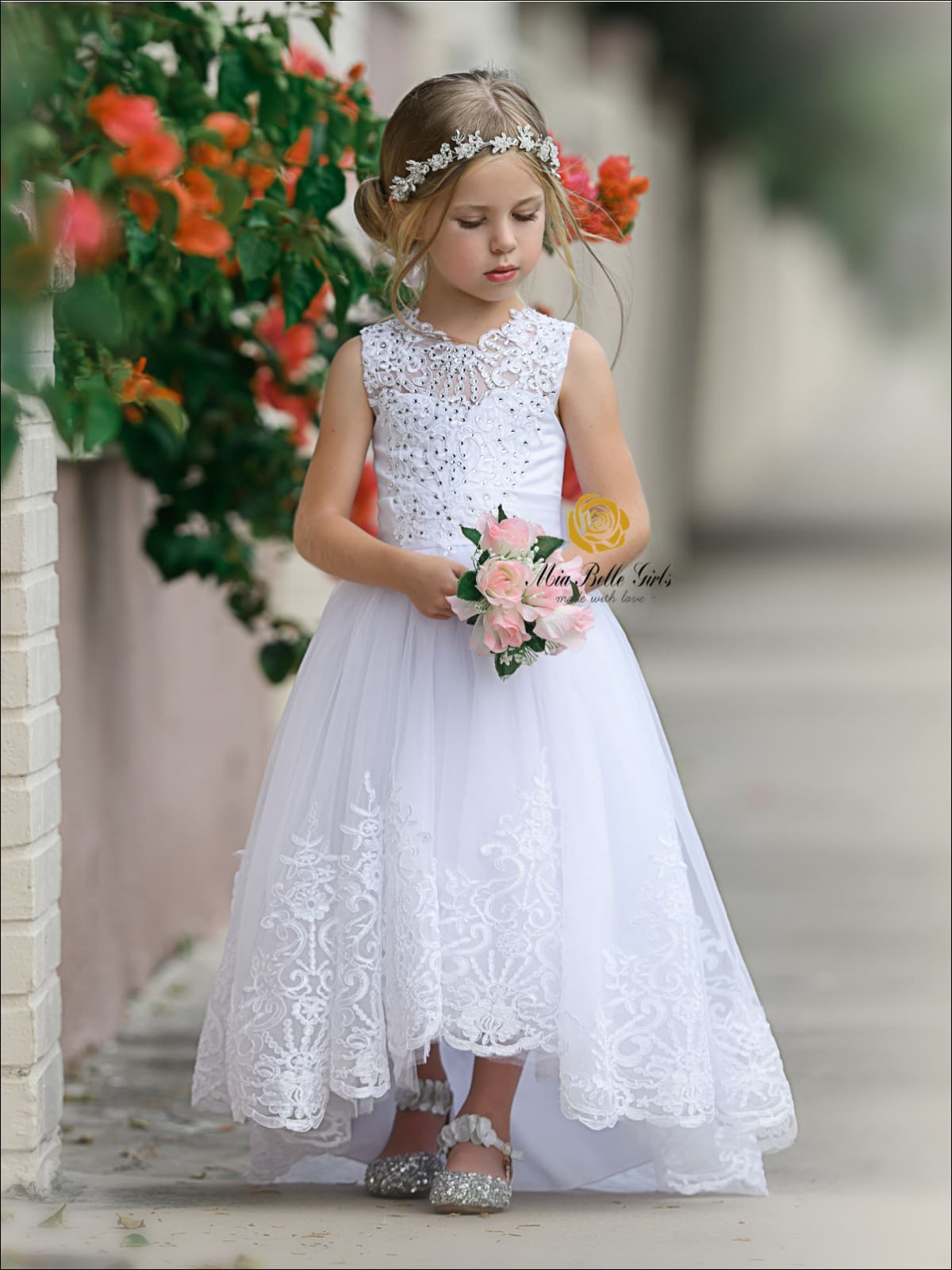 Lace Flower Girl Dress With Bow – Mia Belle Girls