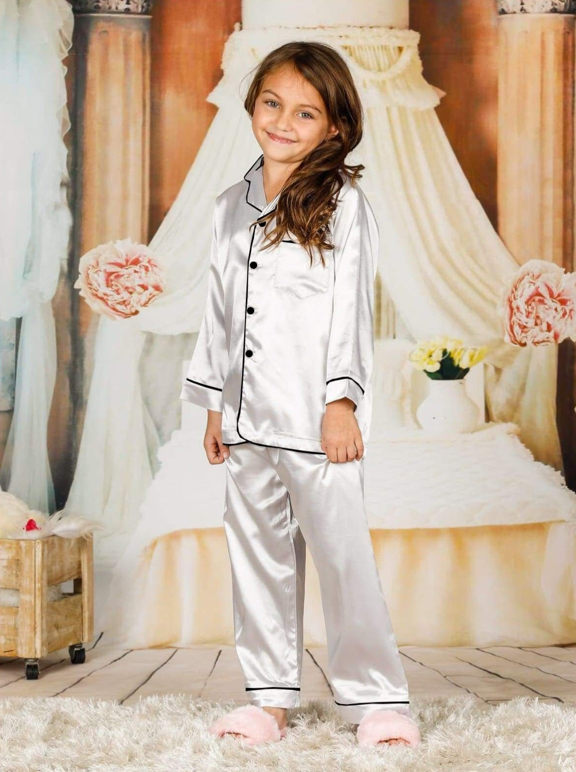 Mommy and Me Matching Pajama  Silky Satin Button Down Pajamas – Mia Belle  Girls