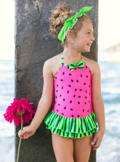 Watermelon Print Skirted One Piece Swimsuit – Mia Belle Girls