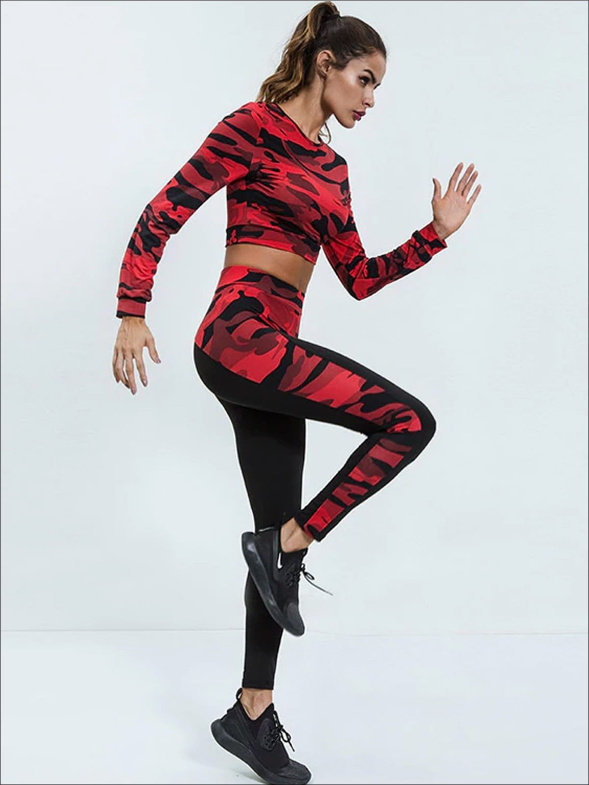 Women's Camo Print Long Sleeve Crop Top Andamp; Leggings Set – Mia Belle  Girls