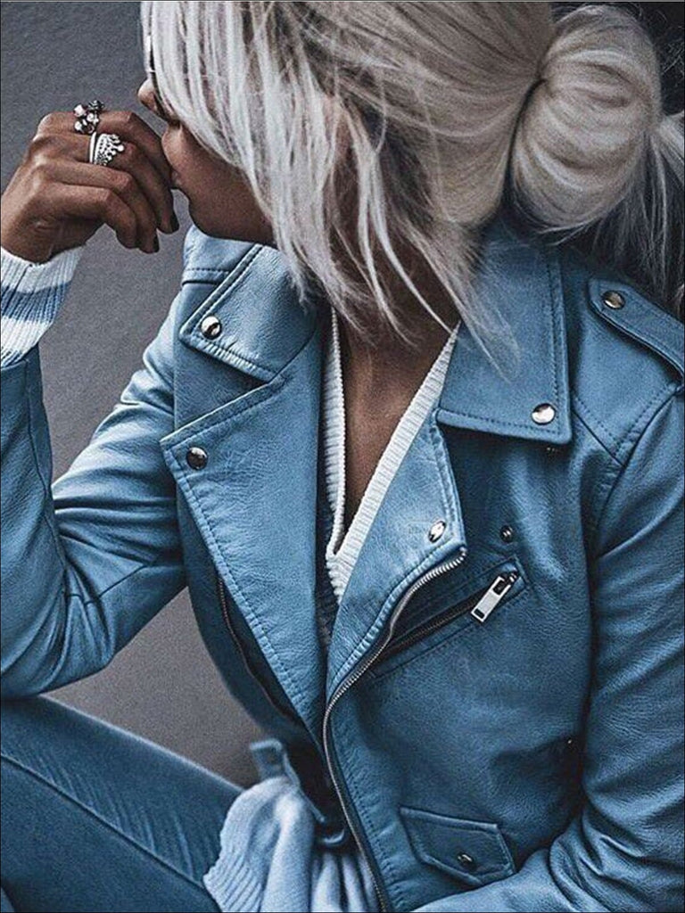 Women's Fall Synthetic Leather Moto Jacket – Mia Belle Girls