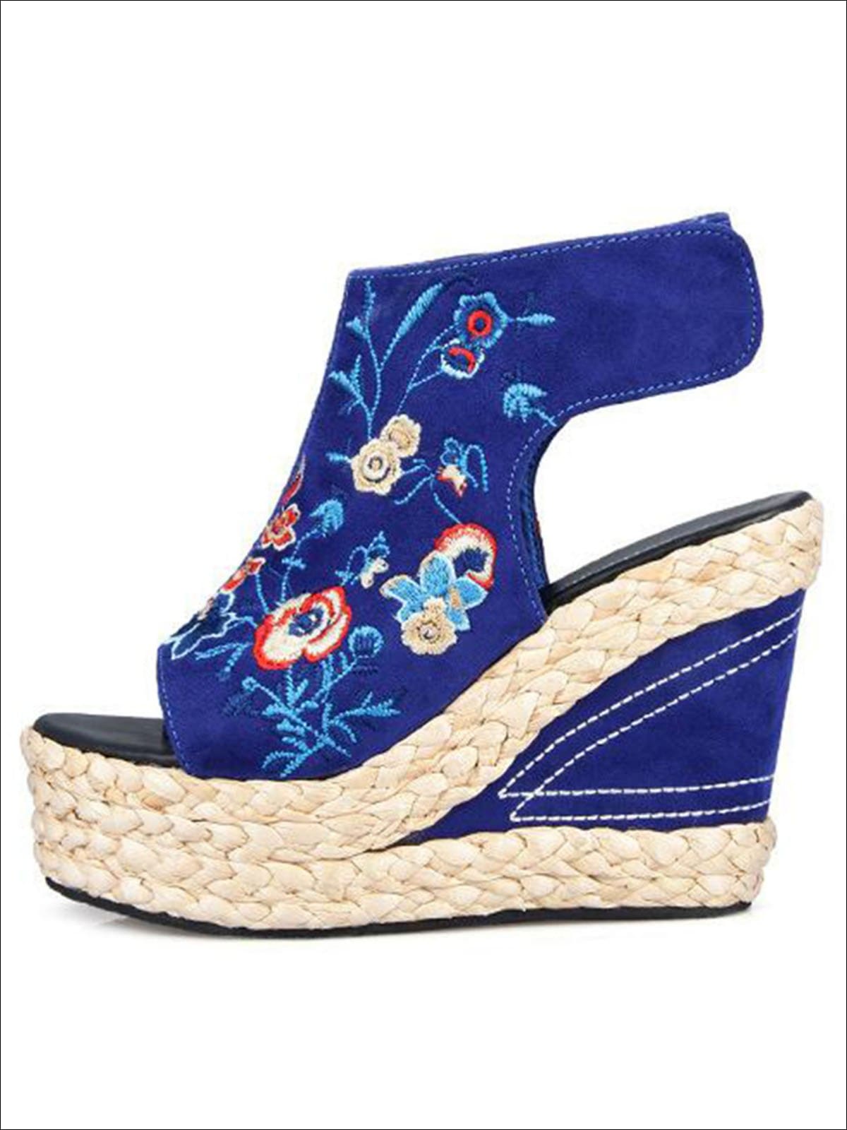 Gulee Blue Floral Lace-Up Espadrille Wedge Sandals