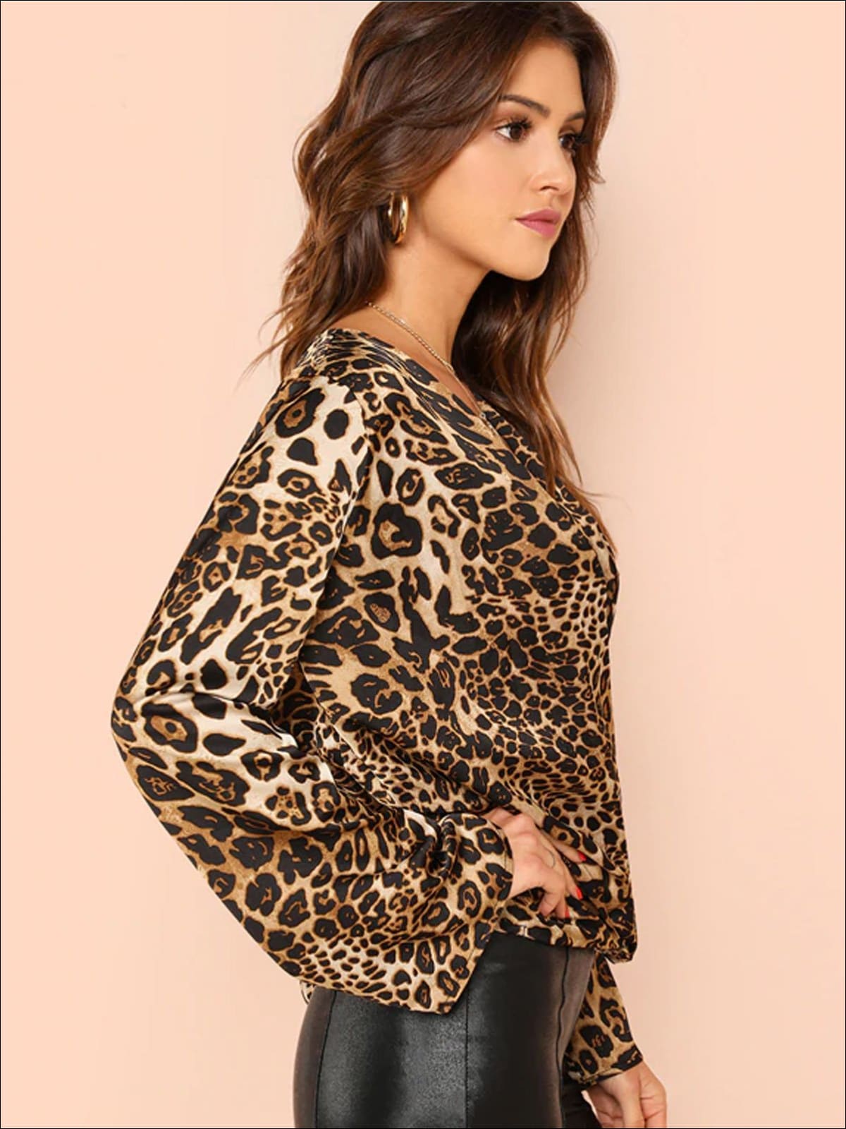 Women's Flounce Sleeve Leopard Print V-Neck Wrap Blouse – Mia Belle Girls